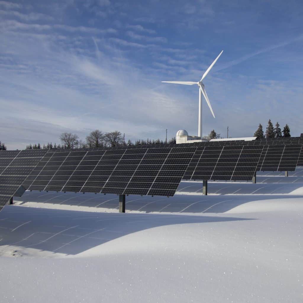 wind turbine and solar panels